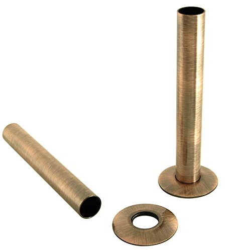 Warmehaus Pair of 180mm Antique Copper Radiator Pipes and Pipe Collars Sleeves