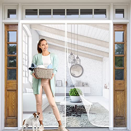 Zanzariera per Porta Magnetica 165 x 250 cm, Tenda in Maglia Magnetica Zanzariera Magnetica per Porta-Finestra Facile da Installare per Porte Finestre Balcone, Bianco