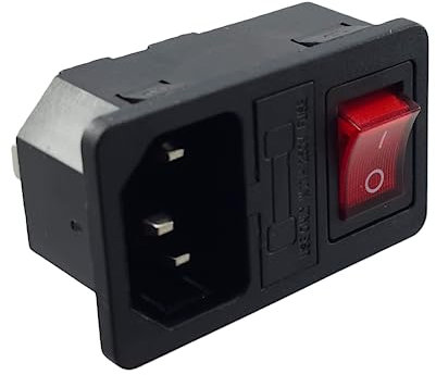 Kaltgeräte Steckverbinder Stecker C-14 mit rotem Schalter und Sicherung 10A/250V