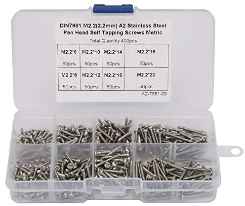 Selbstschneidendes Schrauben-Set, 400 Stück, Selbstbohrende Tek-Schraube mit Linsenkopf M2,2, Hochfeste Blechschrauben aus Edelstahl