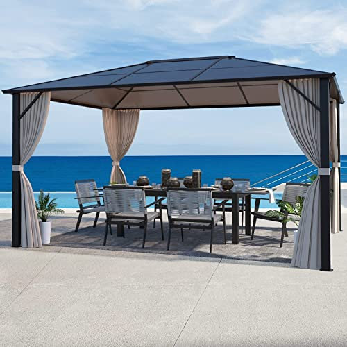 RNQZ Hardtop-Pavillon aus Polycarbonat für den Außenbereich, Aluminiumrahmen mit Netz für Gartenterrassenunterstand, 3 m x 4 m