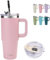 SUNTQ 850ml/30oz Tumbler mit Griff, Doppelwandige Vakuum Isolierte Wasserflasche mit Stroh und Deckel, Edelstahl Reise Kaffeebecher, Thermische Tasse für Getränke, Fit in Becherhalter(Rosa)
