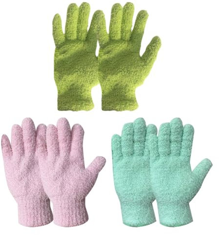 JIHUOO 6 Pcs Microfiber Dusting Gloves Reusable Washable Cleaning Gloves Mittens House Kitchen Cleaning Gloves Cloth Car Wash Hand Mitten