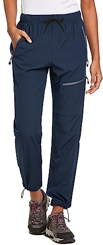 baleaf Pantalones para Mujer Senderismo y Aire Libre Estilo Capri, Impermeables de Secado rápido con protección UV FPS 50 Azul Marino-Petite XL