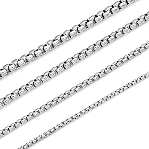 HSWYFCJY Herren Halskette Edelstahl Silber Box Kette Damen 2 MM Briolette Kette Venetian LinkKette Link Collier Halskette Länge 22 Zoll