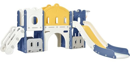 Toboganes Independientes para Bebés y Juegos de Columpios para Niños Pequeños Escaladores de Columpios Juegos de Parques Interiores Exteriores Toboganes Equipos de Diversión Centro (Aisle BlueYellow)