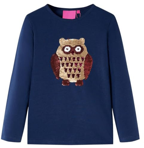 vidaXL Kinder-Langarmshirt mit Eule aus Pailletten Pullover Sweatshirt Marineblau 128