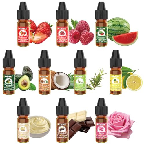 Lebensmittelaroma - 10 Farbe Konzentrierte Flavour Drops, Lip Gloss Aroma Flüssiger Tasty Drops für GeträNke, Backen, Kochen, SüßIgkeiten, Seifen, Joghurt - 6 ml
