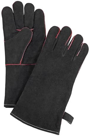 Küchenprofi BBQ Grillhandschuhe Texas, Hitzebeständig, Aus echtem Rauen Leder, Zum Grillen, Kochen und Backen, Mit Aufhängelasche, Schwarze Kochhandschuhe, Größe XL/11, Schwarz