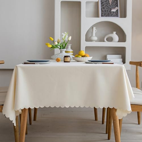 AIBIIN Table Cloth Rectangular Wipe Clean Tablecloth Wipeable Waterproof Cotton Linen Table Cover Oil Spill Proof Table Cloth for Kitchen Indoor Outdoor,Cream White 140x200cm