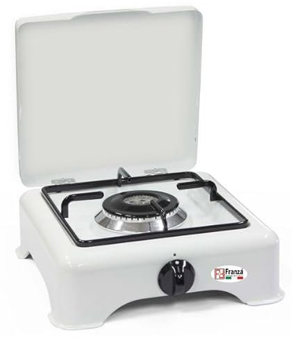 Fornello 1 fuoco a gas GPL smaltato bianco per uso interno Valvolato con bruciatore doppia fiamma Made in Italy completo di regolatore di pressione e 1500 mm. di tubo gas - 5321/GPS/C