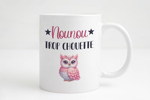 Groovy crea Mug nounou personnalisé - nounou chouette - cadeau nounou anniversaire - mug super nounou - cadeau nounou noël - idée cadeau nounou original