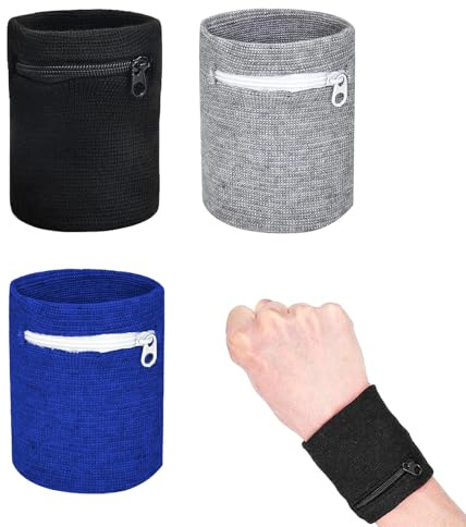 DHWEKU 3 Stück Handgelenktasche,Wristband Geldbörse,Sport Handgelenk Brieftaschen,Schweissband Handgelenk Set,Schweißbänder Handgelenk,Sport Schweißband Wristbands Mit Reißverschlusstasche