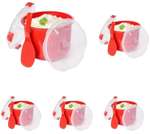 Sistema Microwave Rice Cooker | 2.6 L | Dishwasher Safe Small Rice Cooker | BPA-Free | Red (Pack of 5)
