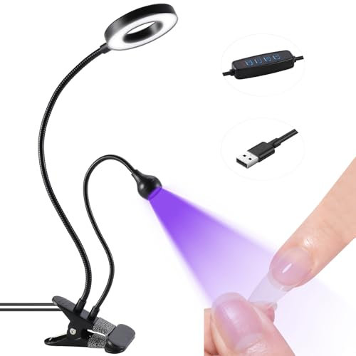 SAVILAND LED U V Nail Lamp Dual-Light: 8s Flash Curing Gel U V Light 10-Levels Brightness Gooseneck U V Led Nail Lamp Desk Clip for Gel Tip Nails Polish Press On Nails Portable Easy-hold Ongoing Black