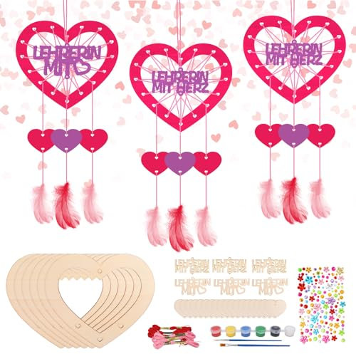 WEDNOK 6 Sets Lehrerin Traumfänger Bastelset Herz Kreativsets zum Basteln Kreativ Kunsthandwerk Kinder Danke Erzieherin Geschenk DIY Dankeschön Geschenke für Lehrerin von Schüler