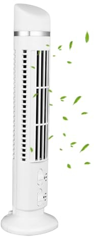 Elektrischer Turmventilator mit Nachtlicht, kompakter flügelloser Ventilator, tragbarer Stand-Turmventilator, Bodenventilator für Schlafzimmer, Büro, Zuhause, Wohnmobil, Keine Kühlfunktion (weiß)