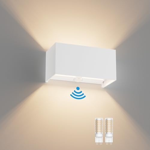 Klighten 18W Aussenlampe mit Bewegungsmelder Warmweiß 3000K, Weiß | mit Austauschbarer G9 Lampe, Einstellbarer Lichtstrahl, Wasserdicht IP54, Aluminium Außenwandleuchten für Garten, Terrassen