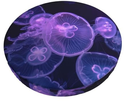 Samt Hockerbezug Rund, 3-Schichten Hockerbezüge Rund mit Dünner Polsterung, Neon Purple Jellyfish Bezug für Hocker Langlebig Sitzkissen Rund für Barhocker Rundhocker Bürostühle