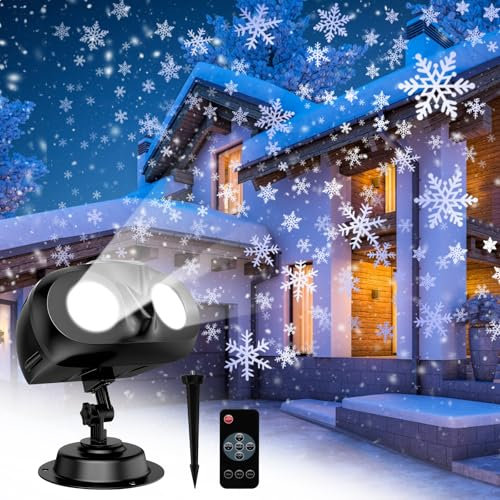 Proiettore Luci Natale, Proiettore di Fiocchi di Neve LED en Esterno Interno, Lampada per Proiettore IP65 Impermeabile con Telecomando Timer per la decorazione della festa, Natale, Halloween Giardino