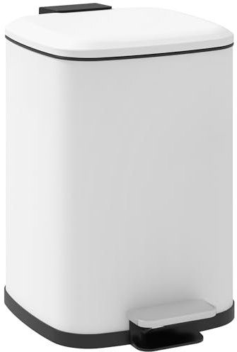 HOMCOM Poubelle de cuisine 12L avec couvercle à fermeture douce poubelle à pédale poubelle anti-traces de doigts et seau intérieur amovible, blanc