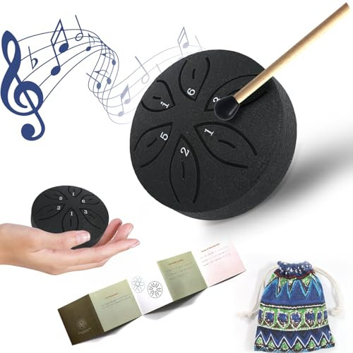 ZITUZY 6 Töne Zungentrommel, Steel Tongue Drum 3 Zoll, Mini-Zungentrommel mit Schlägeln Tasche, Zungentrommel Schlagzeug Anfänger, Steel Pan Töne Schlaginstrument für Meditation Yoga (Schwarz)