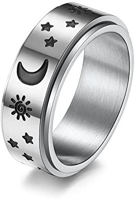 Hmsanase Ring Ringe Damen Bijouterie Herren Star Moon Sun Ring Ist Drehbar 8# 钢色