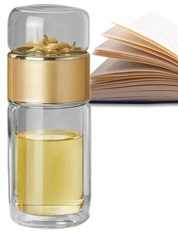 Glass Tea Bottle with Infuser - 280 ML Double Walled Glass Tea Infuser Bottle,Tea Infuser Glass Water Bottle,Glass Water Bottle with Tea Infuser,Leakproof Water Separation Tea Bottle,
