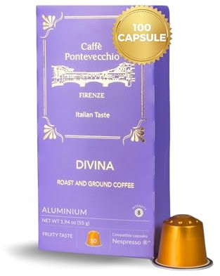 Capsule Caffè Compatibili con Macchine Nespresso® in Alluminio - 70% Arabica Gusto Fruttato con Note di Cannella Agrumi e Frutta Secca - Miscela Artigianale - 100 Capsule - CAFFÈ PONTEVECCHIO FIRENZE