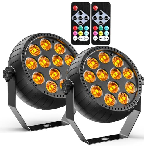Starlitflow 2PCS RGB Mini 12 LED Par Akku Strahler, 2200mAh Wiederaufladbares Bühnenlicht Outdoor mit Fernbedienung, 4-6h Laufzeit Partylicht für Bar DJ Disco Hochzeit Halloween Weihnachten