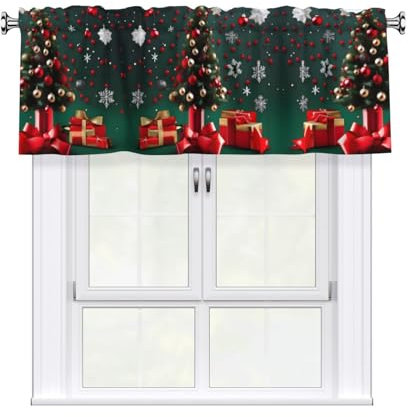 RRKDOY Tende con stampa tessile a forma di albero di Natale con palline rotonde, adatte per soggiorno, cucina, camera da letto, cameretta dei bambini, decorazione per finestre, tenda oscurante con