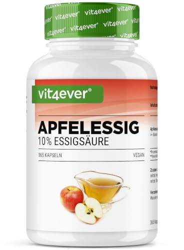 vit4ever Cápsulas de Vinagre de Manzana - 365 Cápsulas Veganas | 1000mg de Polvo de Vinagre de Manzana al Día, Estandarizado al 10% de Ácido Acético, Suministro 6 Meses, Sin Aditivos, Vegano
