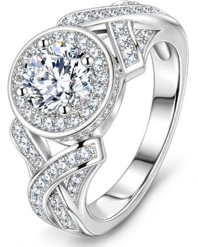 MYBELLNA Wirbel Moissanit Ring für Damen Engagement Verlobungsring | 1 Karat Moissanite Diamant Ring Frauen 925 Sterling Silber VVS1 D Farbe Verlobung Wedding Hochzeit Geschenk für Frauen