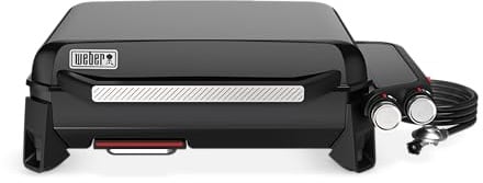 Weber SLATE GP 56 Premium Plancha Gas Grill, area di cottura 56 x 41 cm, portatile, calore uniforme, superficie antiaderente smaltata in porcellana, gambe regolabili - Nero (1500541)