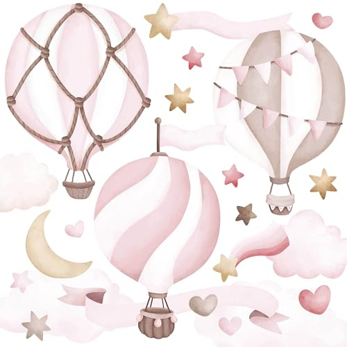 Muralo Wandtattoo Set Rosa Luftballons in den Wolken - 60x30 cm