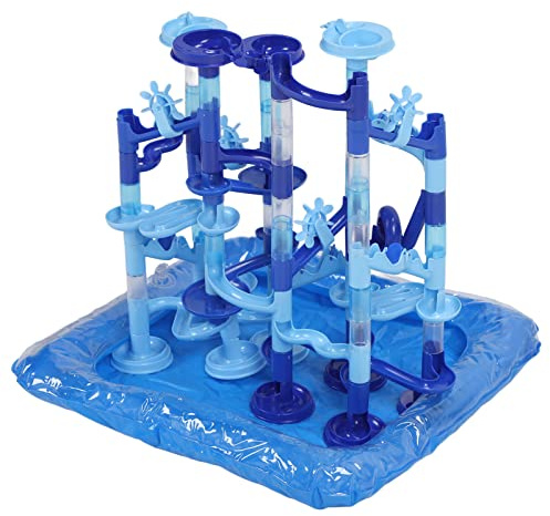 SUPYINI Murmelbahn-Set, Wasserspiel-DIY-Labyrinth-Kugelbahn-Bausteine, Marmor-Rennbahn-Spiel, Trichterrutschen-Spielzeugset mit Luftkissen, Aufblasgerät für