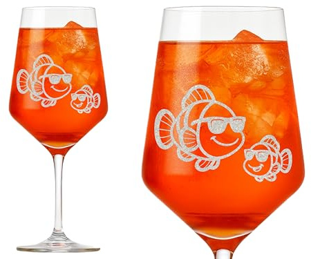 eXODA 1x Weinglas Gravur Clownfisch mit Baby maritim - spülmaschinenfest 350 ml ideal für gesellige Anlässe unvergessliche Momente mit Freunden unterm Sternenhimmel genießen