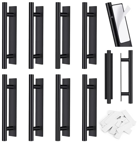 Classicseali 8 Stück Selbstklebende Möbelgriffe, Stick on Cabinet Handles | Türgriff Selbstklebend aus ABS Kunststoff ohne Bohren für Küche, Bad, Schränke, Fenster, Schubladen (Schwarz, 15cm)