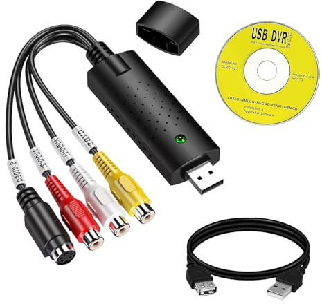 Bgfaquri Convertitore VHS in Digitale, USB 2.0 Video Grabber RCA S-Video Adattatore Audio Video per Digitalizzare Cassette VHS VCR Hi8 Videocamera DVD verso PC Windows 11 10 8 Cattura PAL NTSC