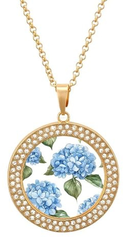 LPSADGF Diamond Necklace for Women Memorial Couple Necklace 20 Chain Alloy Blue Hydrangea Pattern Pendant Necklace for Birthday Anniversary Jewelry Gift for Girlfriend Wife Mothe, One size, Zinc