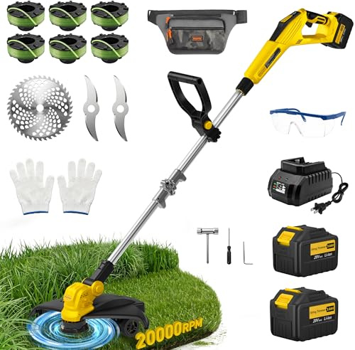 Weed Wacker, mangiatore di erbacce elettrico, tagliabordi senza fili, con 2 batterie da 20 V 5,0 Ah, alimentazione automatica della linea, tosaerba e tagliabordi, decespugliatore senza spazzole