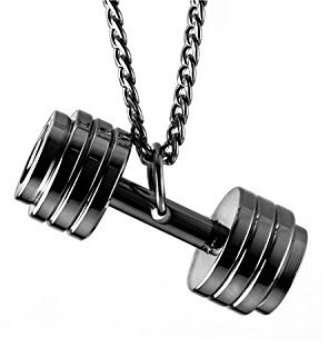 Hanessa Schmuck für Herren Hals-Kette mit Hantel-Anhänger Titan-Stahl in Schwarz Geschenk zu Weihnachten für Ehe-Mann/Freund/Männer