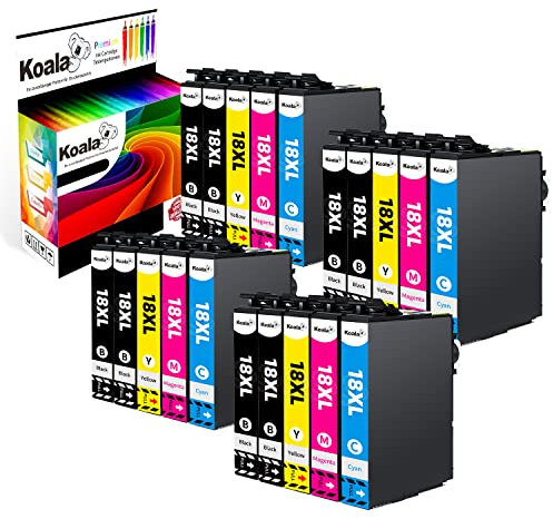 Koala 20 Druckerpatronen Kompatibel für Epson 18XL T1811-T1814 für Expression Home XP-102 XP-202 XP-305 XP-405 XP-205 XP-302 XP-402 XP-415 XP-412 XP-315 XP-312 XP-215 8*Schwarz 4*Cyan 4*Magenta 4*Gelb