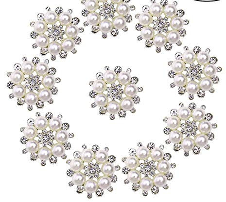 ULTNICE Perlenknöpfe mit Perlen und künstlichen Strasssteinen zum Basteln, 30 mm, 10 Stück