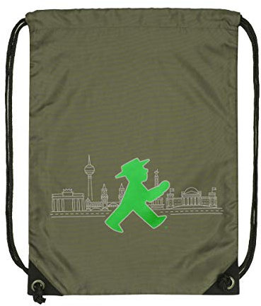 AMPELMANN Mitläufer - Sportbeutel & Reflektor - 33 x 45 cm Olive Polyester mit Geher & Berlin Silhouette