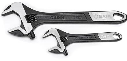 SATA ST47130 2-Piece 6-Inch and 10-Inch Extra-Wide Jaw Adjustable Wrench/Spanner Set with Forged Alloy Steel Body and Chrome Plated Finish, Black Phosphate/Polished