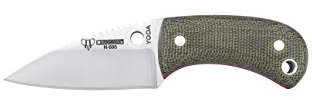 Cudeman Nuevo Cuchillo de Cuello Yoda 200-F Cuero Hoja de Acero Böhler N-695 y empuñadura de micarta Canvas Verde de 5,8 cm para Caza, Pesca, Supervivencia y bushcraft + Portabotellas Regalo