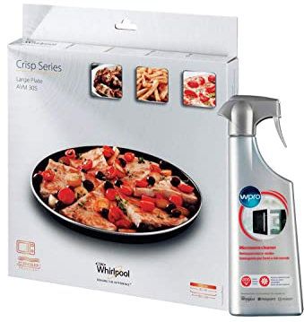 Kit Piatto Crisp Whirlpool AVM305 Microonde | Diametro Esterno 32cm Altezza 2,5cm Antiaderente + W-Pro Detergente Sgrassatore Spray 500ml by Whirlpool