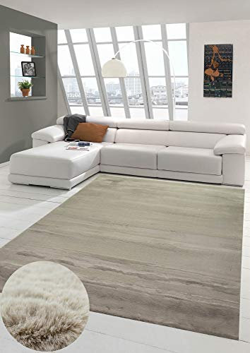 Teppich Kunstfellteppich Hochflor Faux Fur Hasenfell Uni beige Größe 120 cm Rund