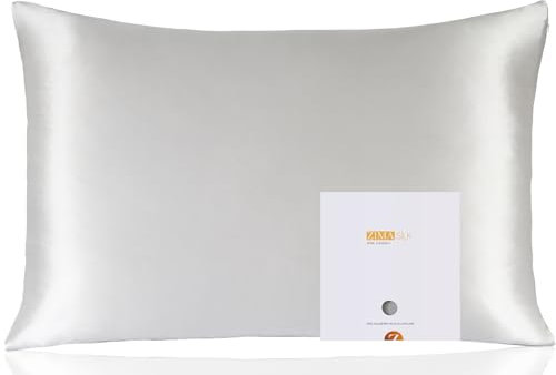 ZIMASILK Kissenbezug aus 100% Maulbeerseide für Gesundheit von Haar und Haut, weich und glatt, beide Seiten Premium-Seide 6A, Fadenzahl 600, 1 Stück (Standard 50 x 75 cm, hellgrau)
